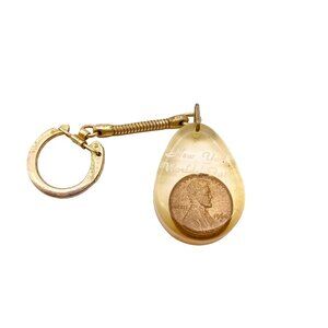 Vintage Worlds Fair Penny Keychain, New York 1964 Coin set in Resin